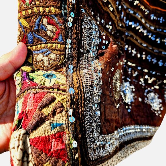 Antique Central Asian Embroidered Mirror Man’s Vest Collector Textile Afghan - Picture 15 of 15